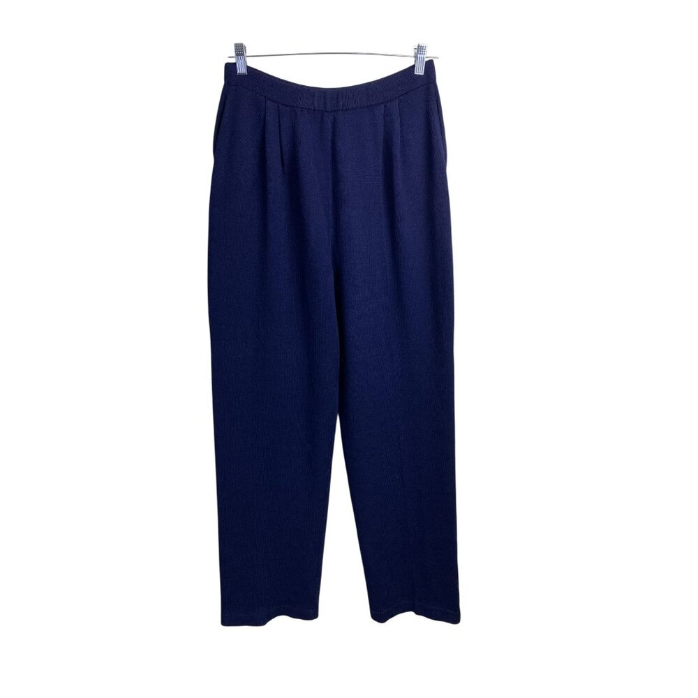 St. John Basics Women Navy Santana Knit Pleated Trouser Pants Size Medium Career